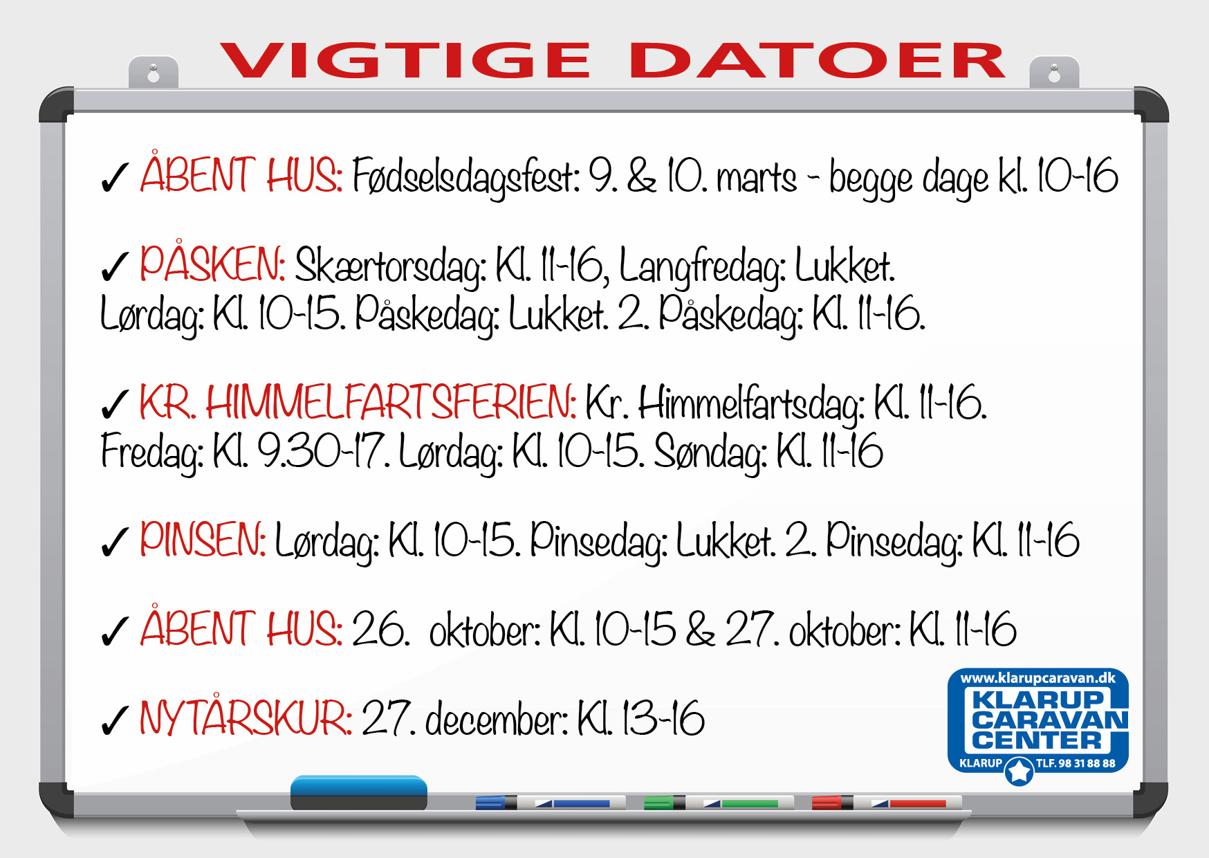 Kalender med vigtige datoer